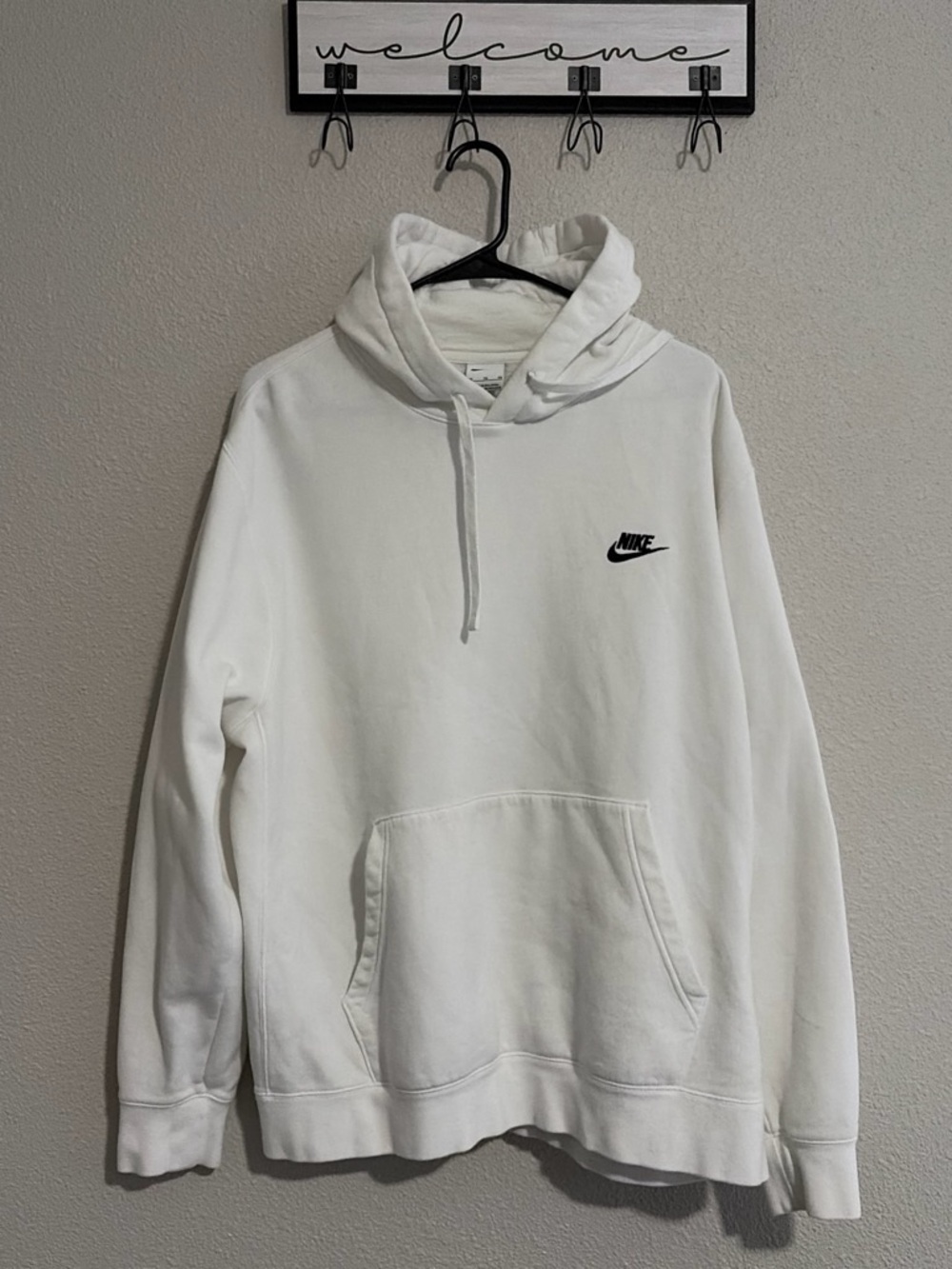 Nike White Pullover Hoodie with Black Swoosh Logo